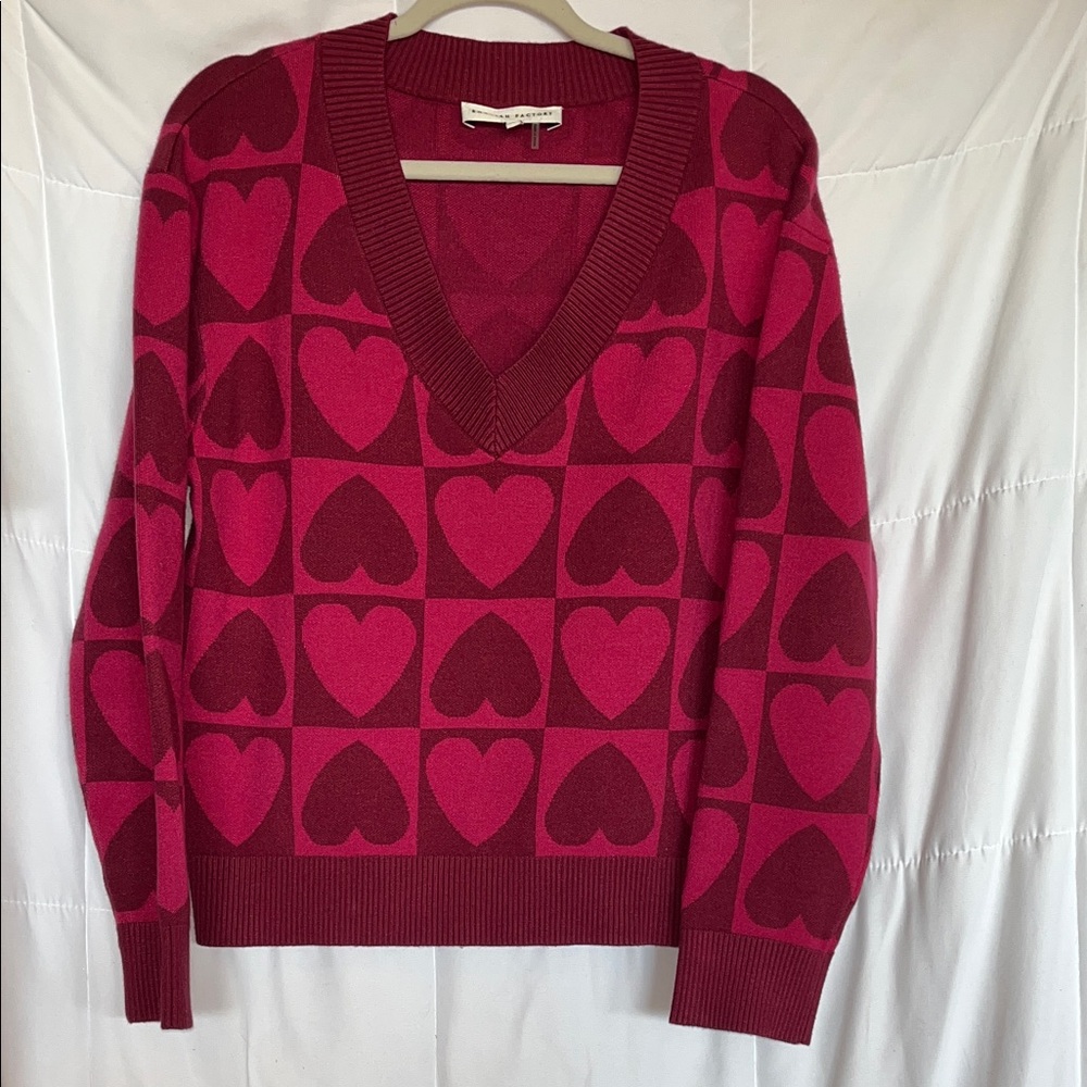 English Factory Multi Pink Heart V-Neck Pullover Sweater size Small